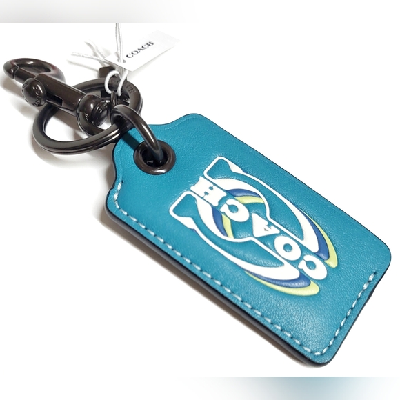 Coach Bottle Opener Key Fob with Stamp Keychain JI/Teal Multi Leather NWT - Picture 7 of 16
